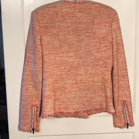 Women's Tweed Blazer Jacket in Pink & Cream Tailored Transition
Size 8 Fringed - Picture 3 of 10